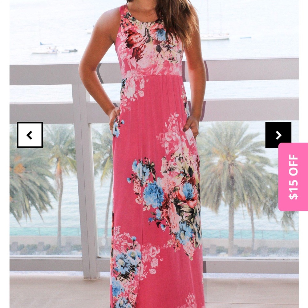 Floral Racerback Maxi Dress with Pockets